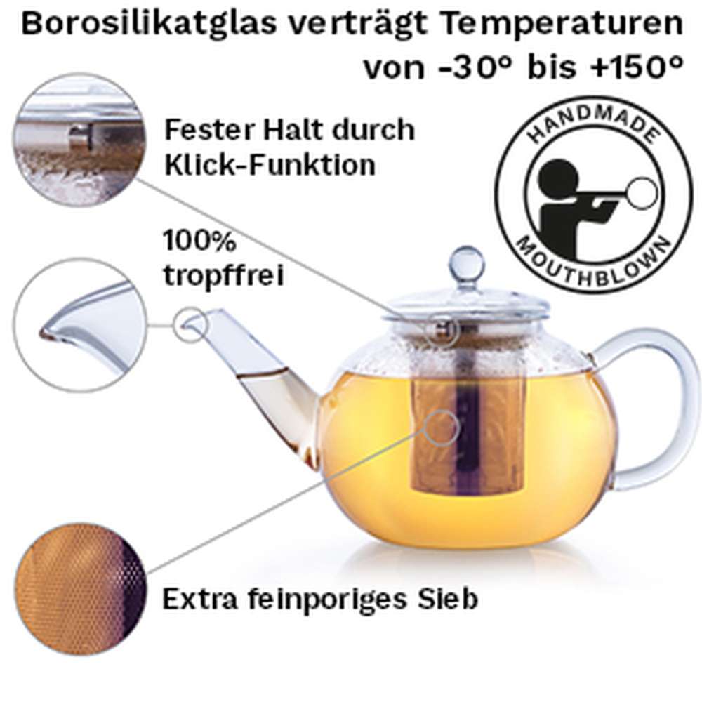 Creano Glas Teekanne "flach" | 1,6L