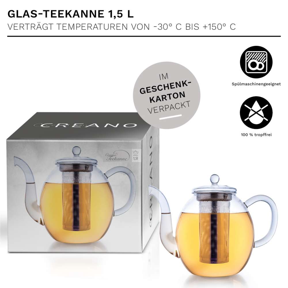 Creano Glas Teekanne "hoch" | 1,5L