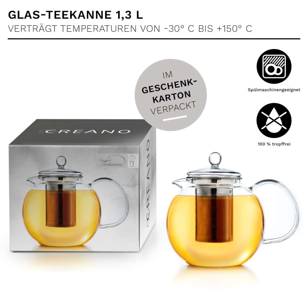 Creano Glas Teekanne "Schnabel" | 1,3 Liter