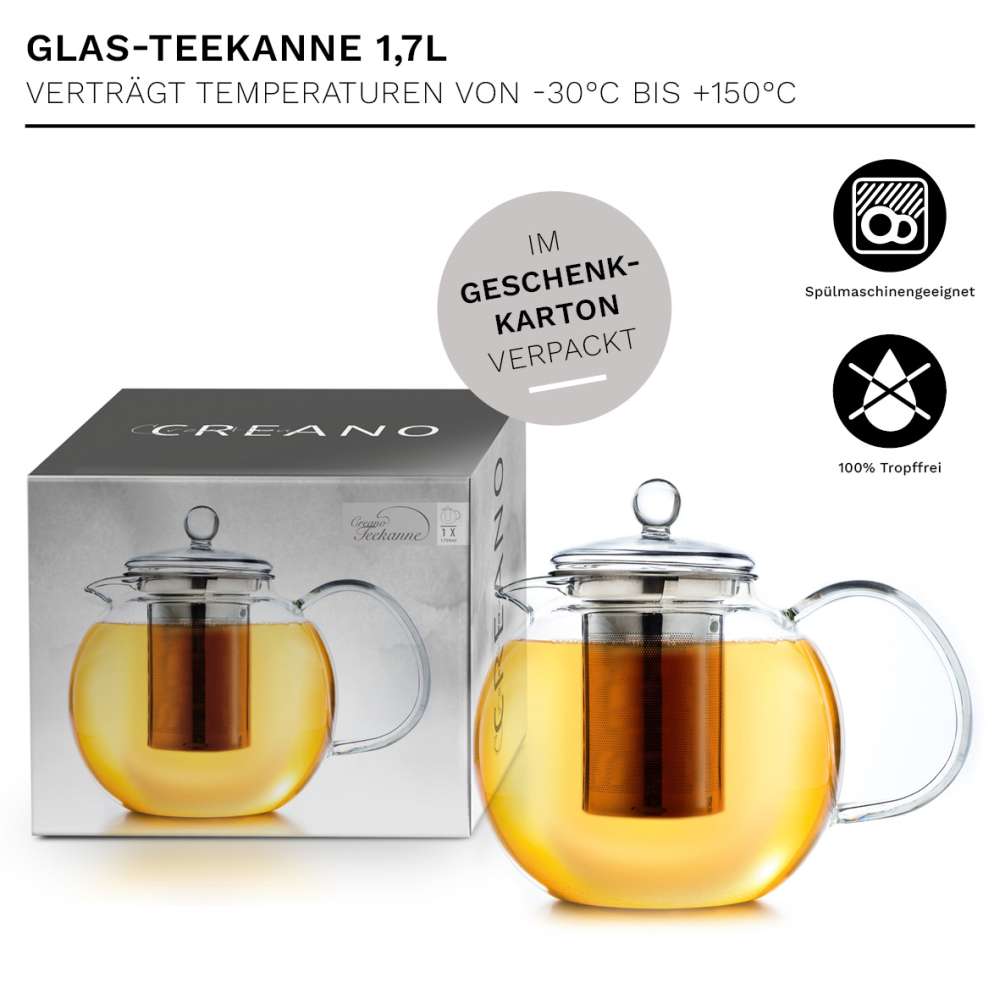 Creano Glas Teekanne "Schnabel" | 1,7 Liter