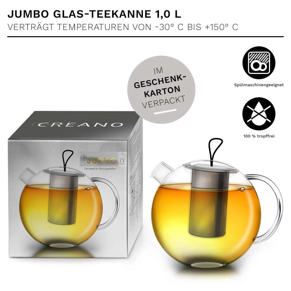 Creano Glas Teekanne "JUMBO"