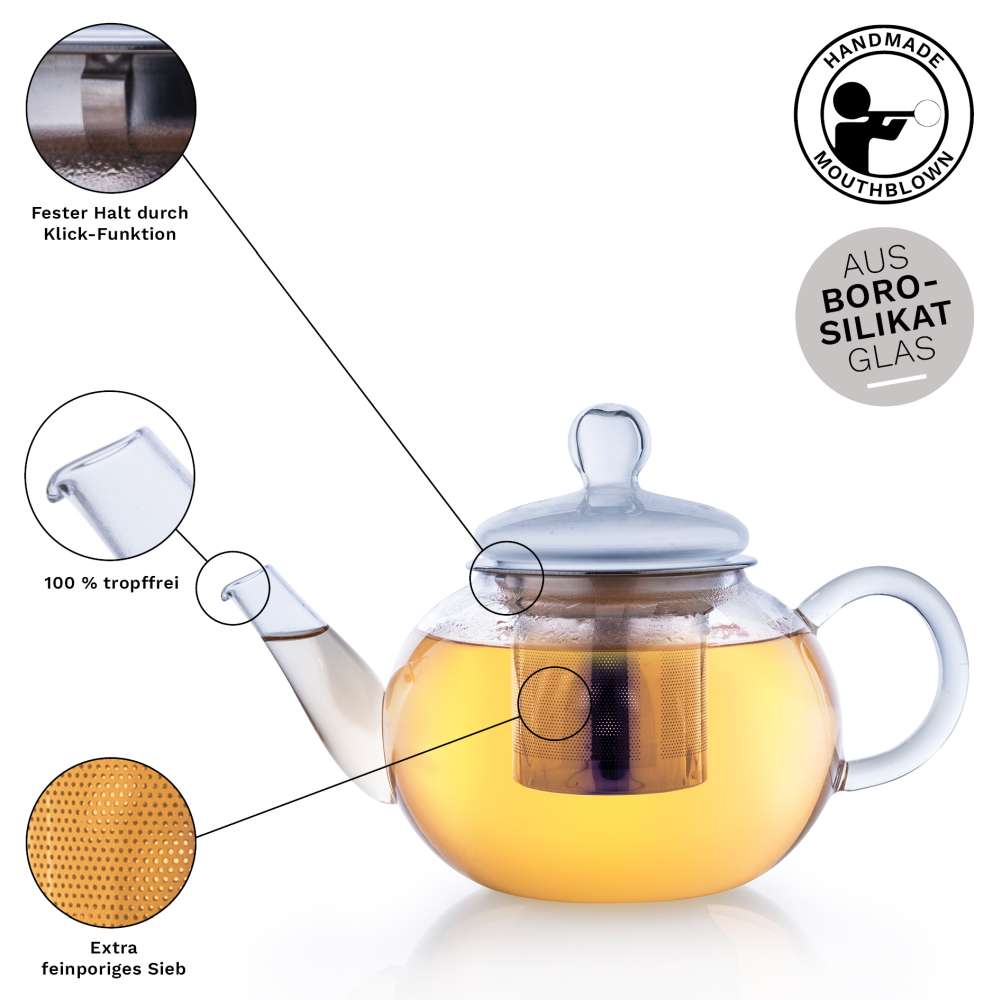 Creano Glas Teekanne "flach" | 800ml