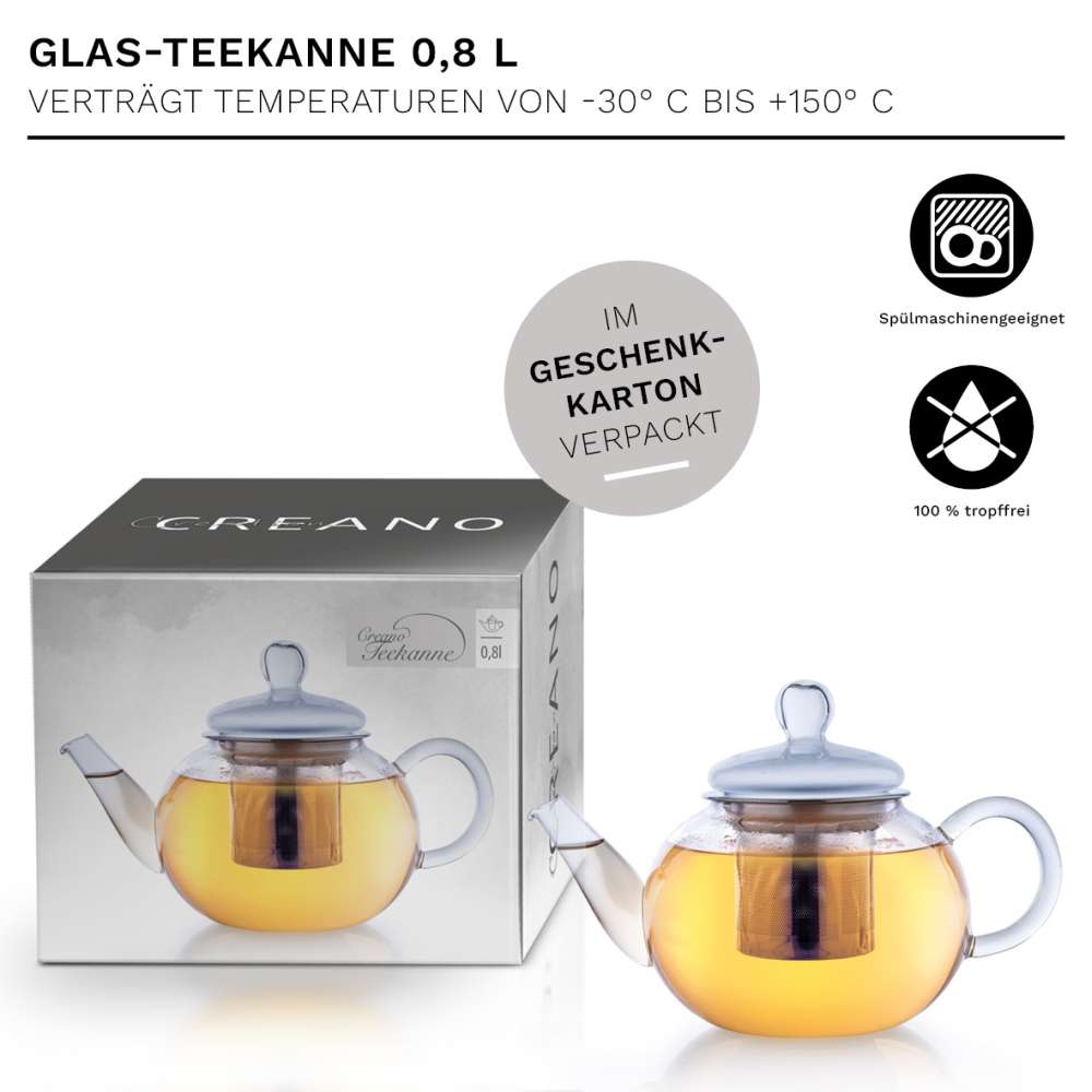 Creano Glas Teekanne "flach" | 800ml