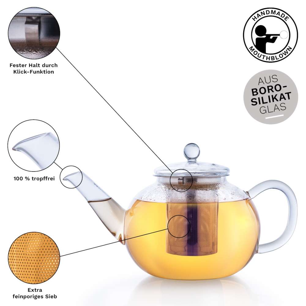 Creano Glas Teekanne "flach" | 1,2L