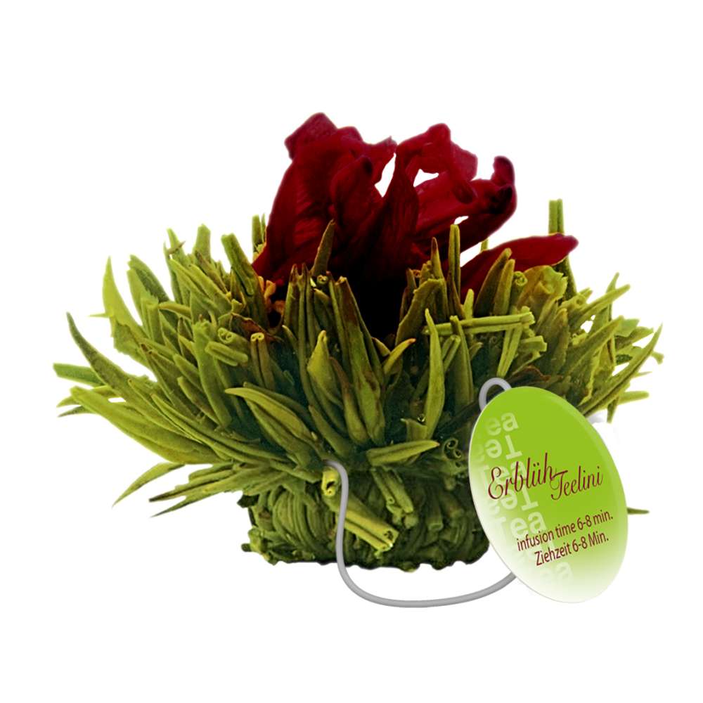 Creano Teeblumen im Tassenformat "ErblühTeelini" - 8 Teeblüten in 4 verschiedenen Sorten (Grüner Tee)