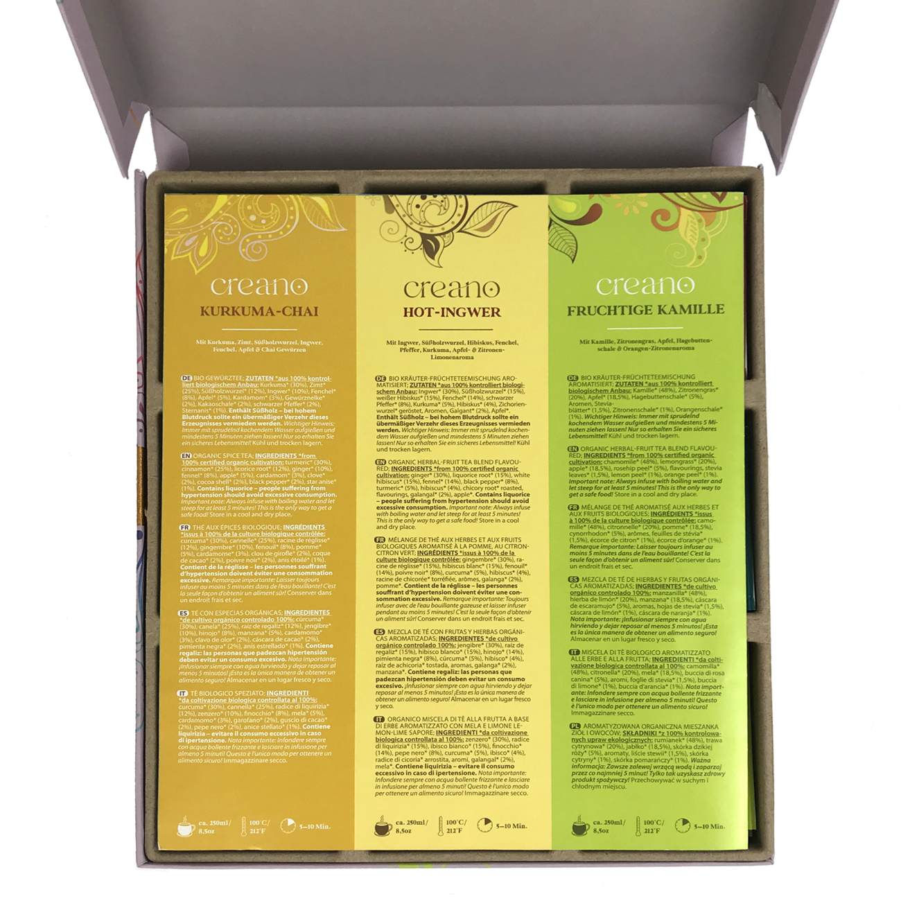 Creano Bio Kräutertee Mix Geschenkset „ORGANIC HERBAL TEA“, 45 Bio-Teebeutel in 9 unterschiedlichen Sorten, 90g *