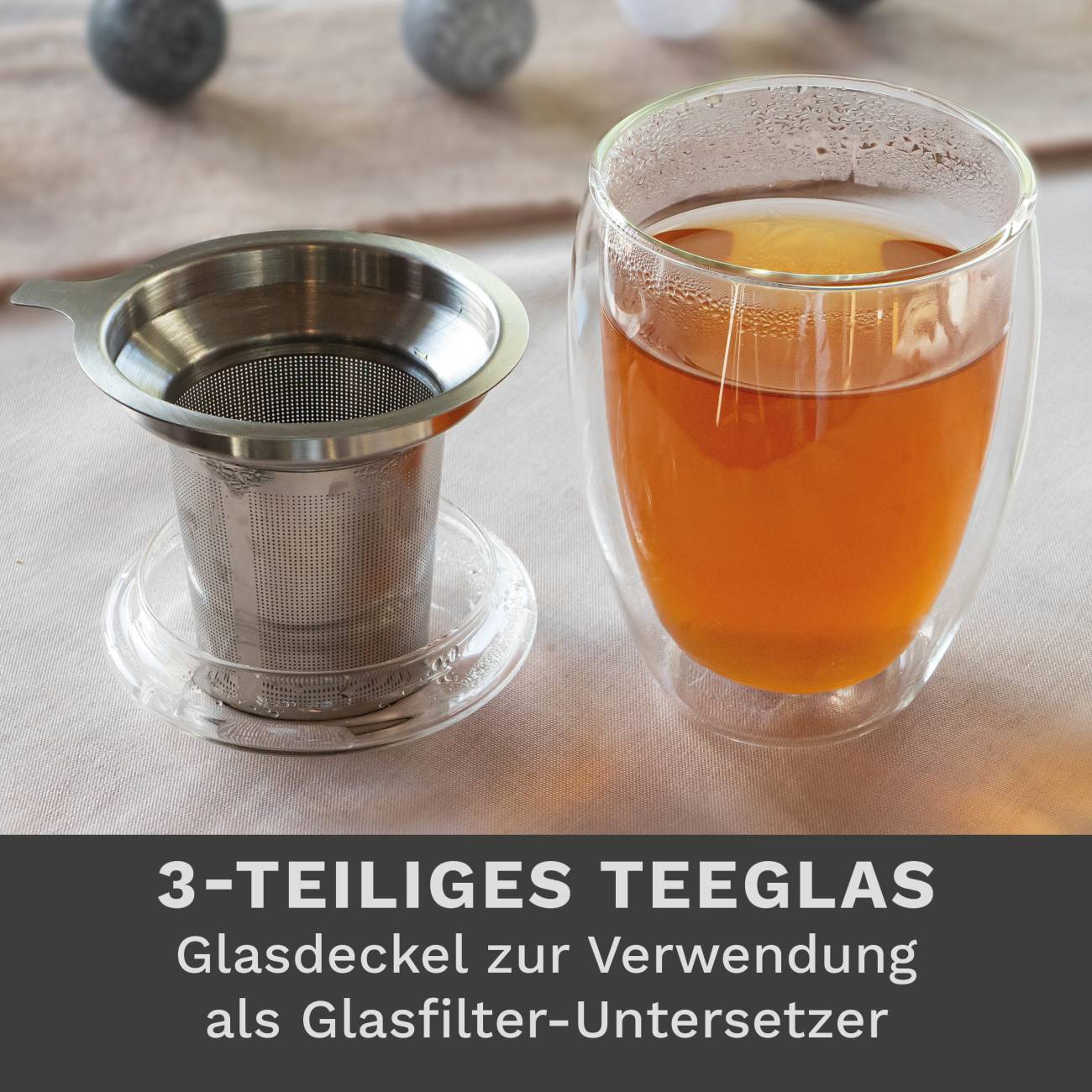 Doppelwandiges Thermoglas "All in One" 400ml mit Edelstahlfilter - Creano