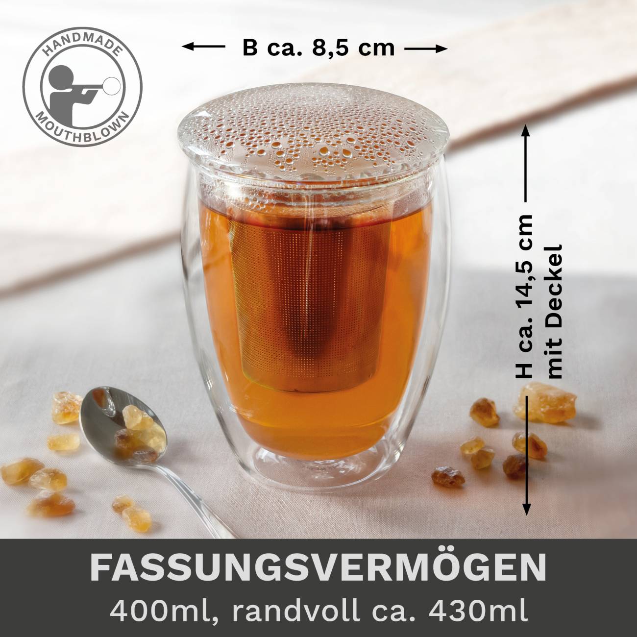 Doppelwandiges Thermoglas "All in One" 400ml mit Edelstahlfilter - Creano