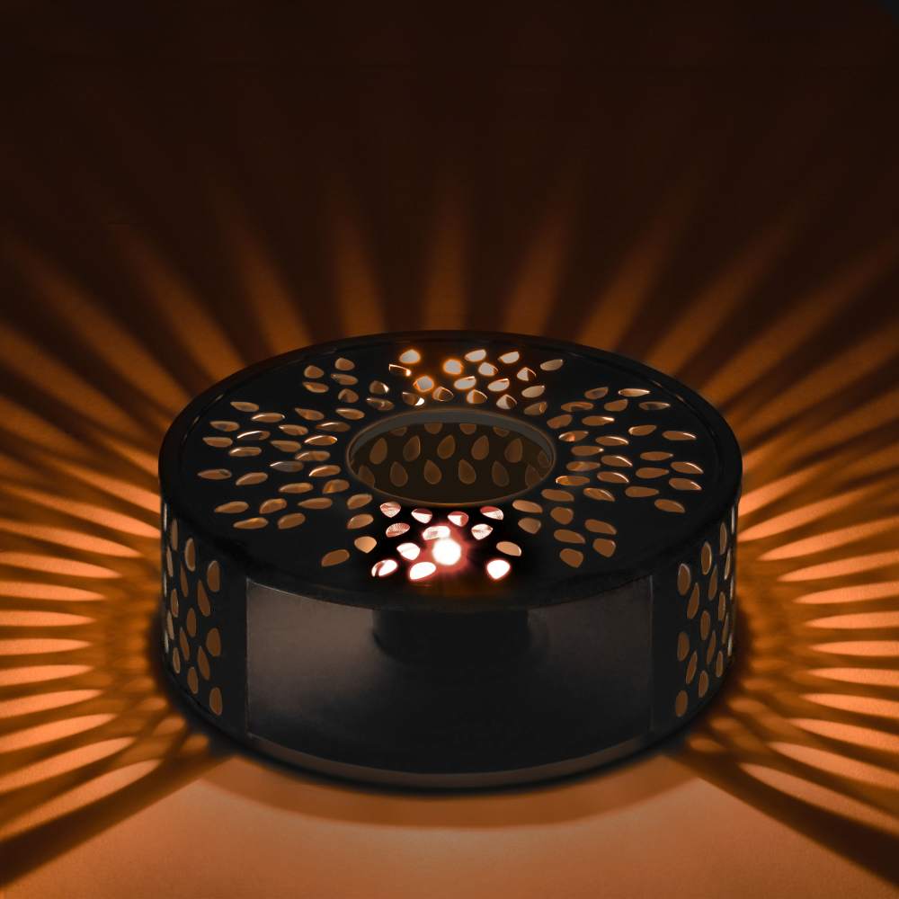 Creano schwarzes Stövchen "Leaf" aus Edelstahl mit Teelichthalter