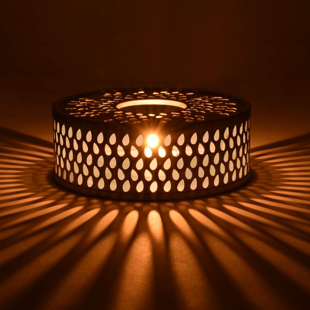 Creano weißes Stövchen "Leaf" aus Edelstahl mit Teelichthalter