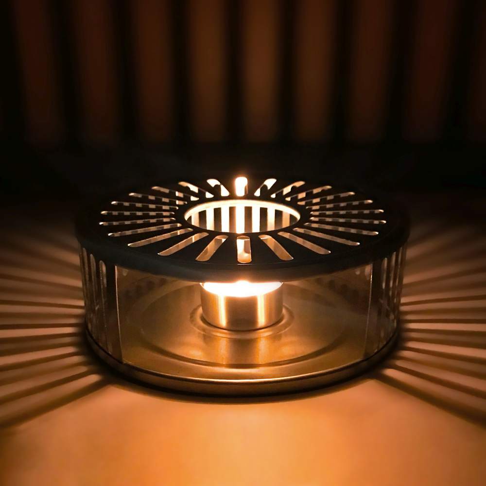 Creano Silver Stövchen "Stripes" aus Edelstahl mit Teelichthalter