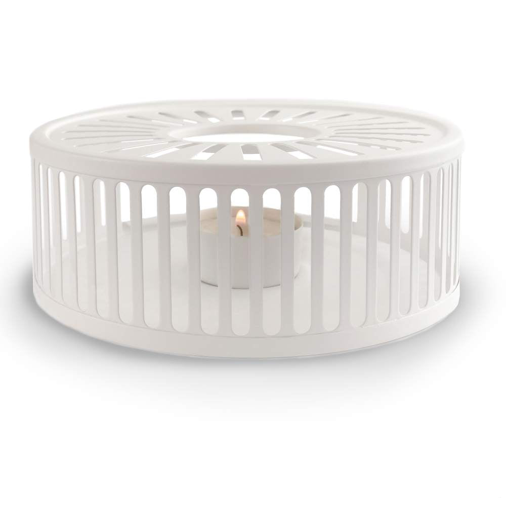 Creano weißes Stövchen "Stripes" aus Edelstahl mit Teelichthalter