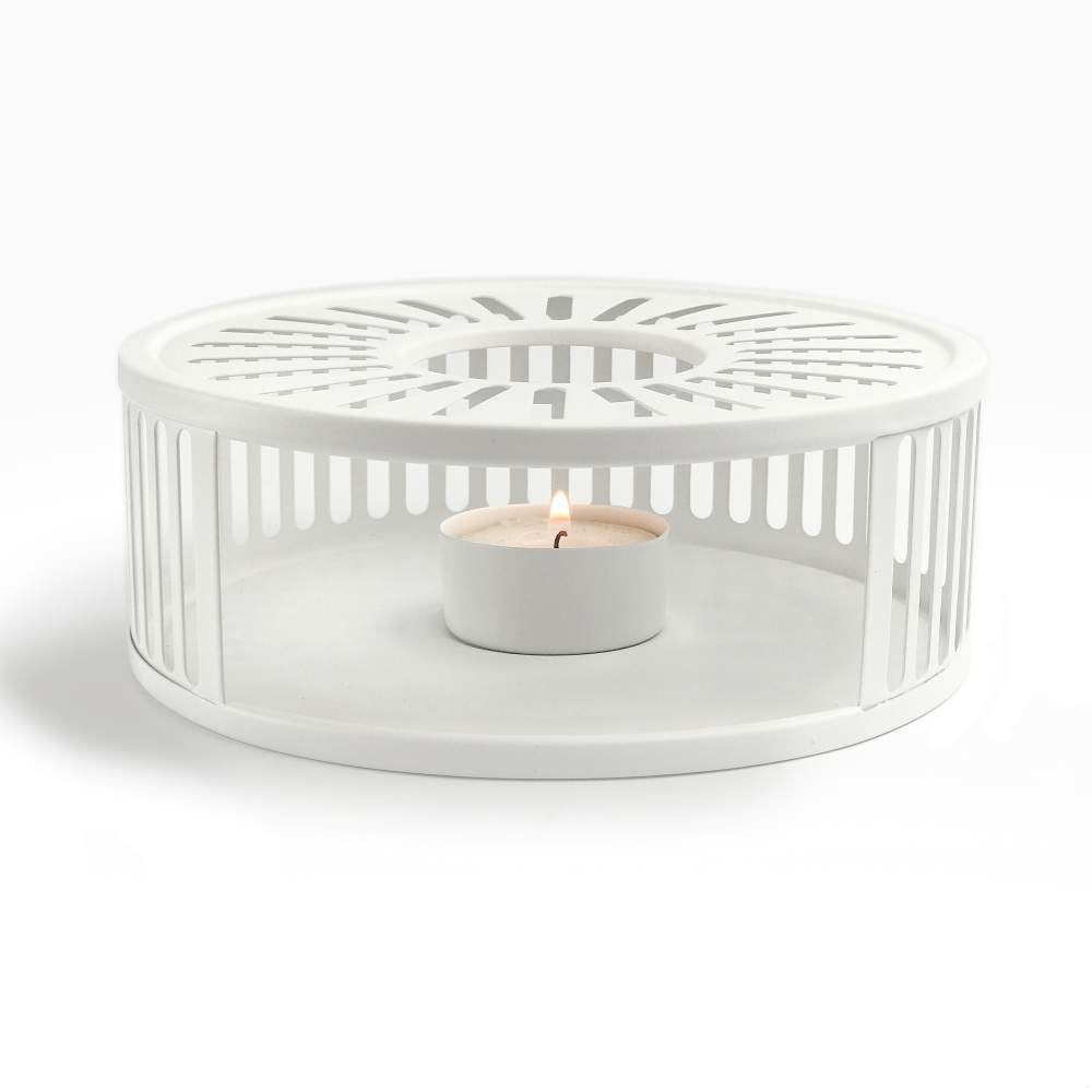 Creano weißes Stövchen "Stripes" aus Edelstahl mit Teelichthalter