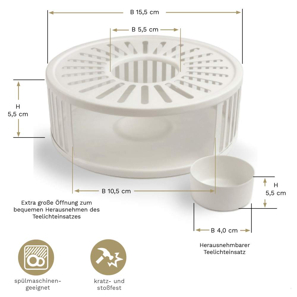 Creano weißes Stövchen "Stripes" aus Edelstahl mit Teelichthalter