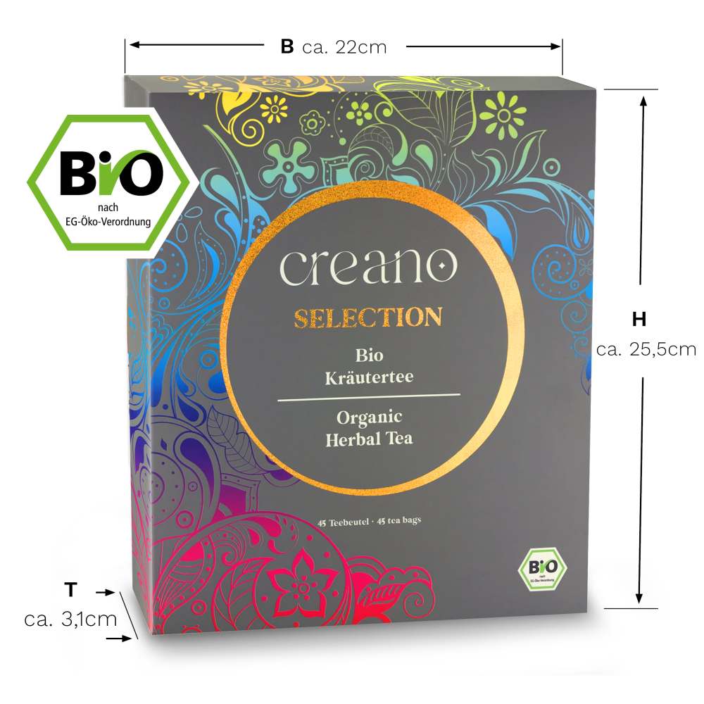 Creano 2er-Set Bio Kräutertee Geschenkset Grey „ORGANIC HERBAL TEA“ - 45 Bio-Teebeutel in 9 unterschiedlichen Sorten