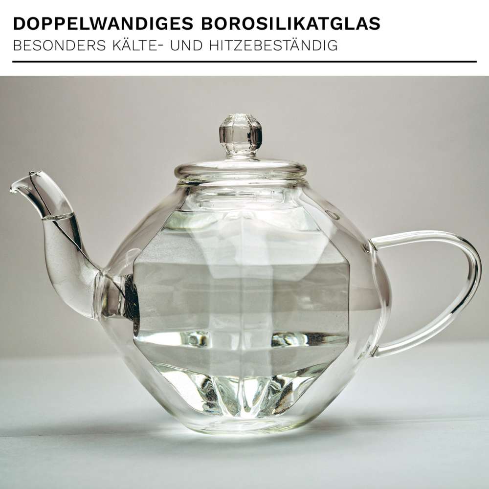 Creano "Diamond-Design", doppelwandige Glas-Teekanne mit Thermo Effekt inkl. Spiralsieb | 800ml