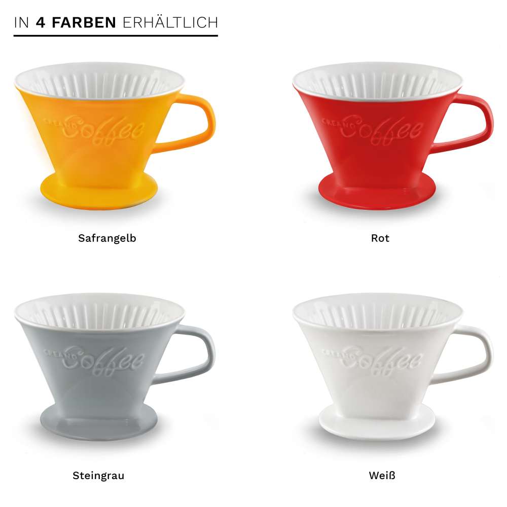 Creano Porzellan Kaffeefilter - Filter Größe 4 für Filtertüten Gr. 1x4 - Weiß