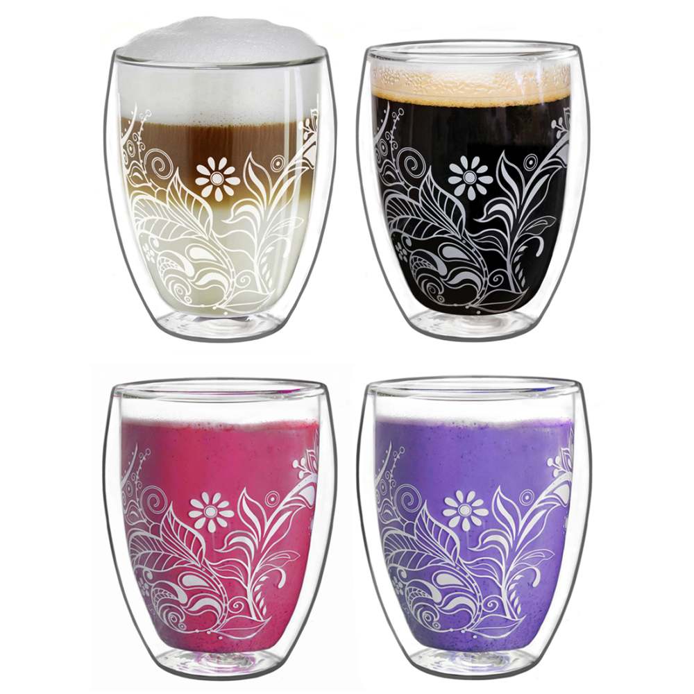 Creano doppelwandige Gläser 250ml "Flowery" White - Thermoglas mit Dekor