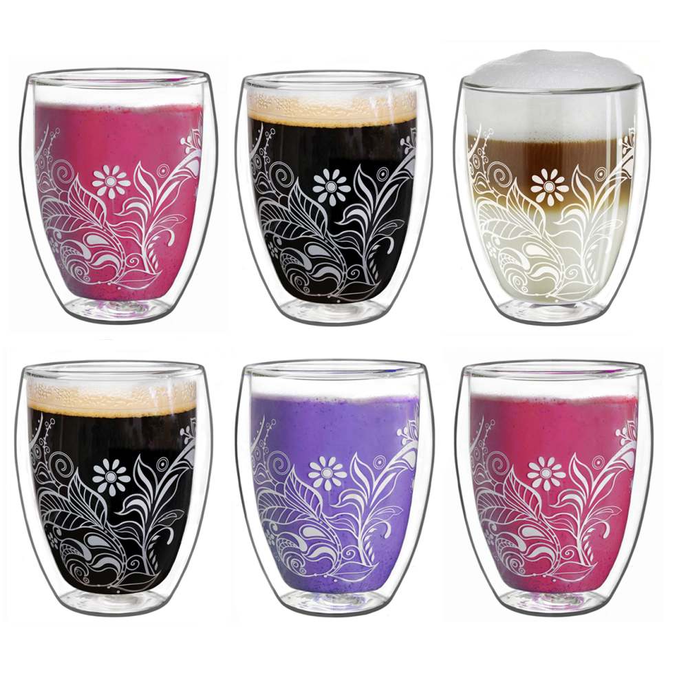 Creano doppelwandige Gläser 250ml "Flowery" White - Thermoglas mit Dekor