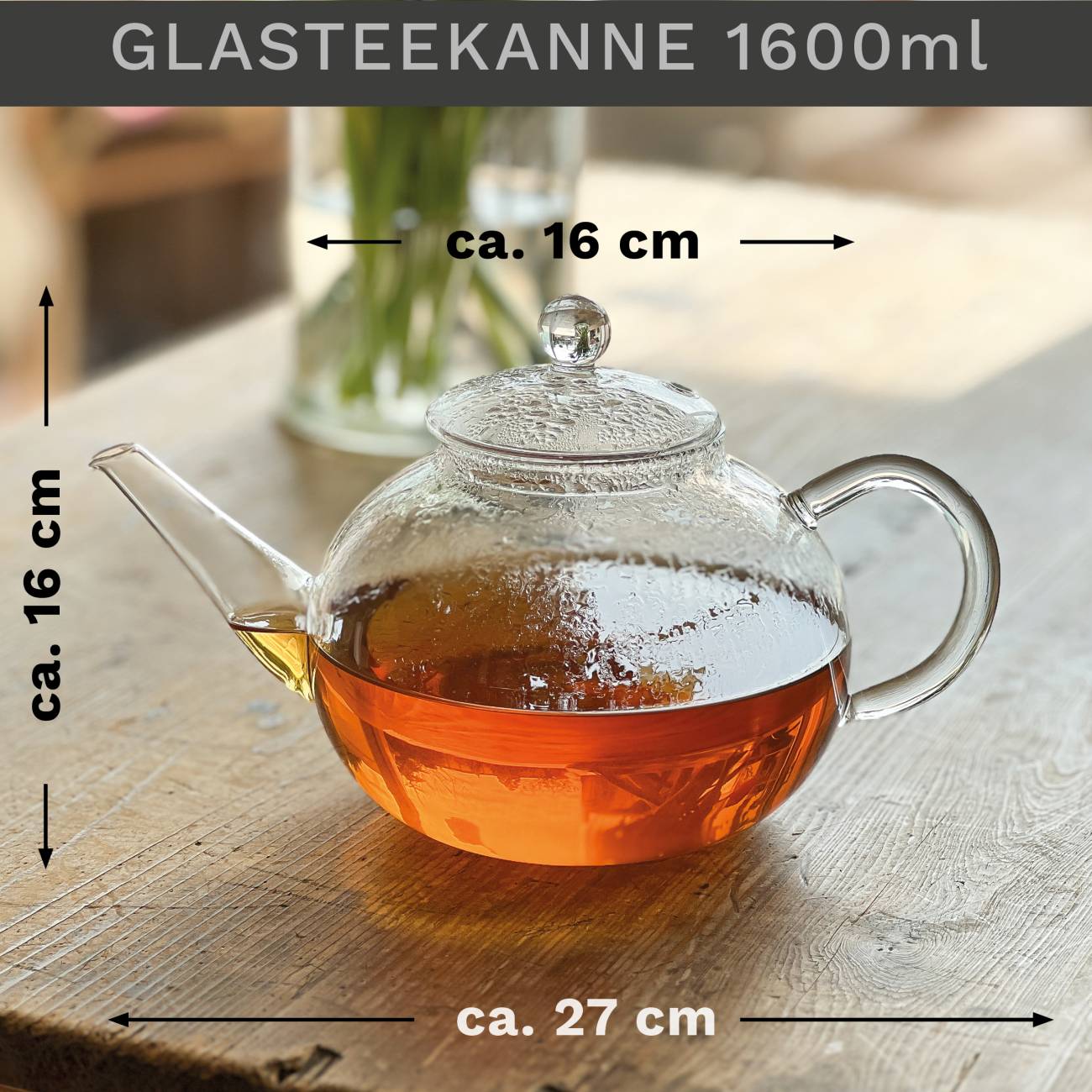 Creano Teekanne aus Glas 1,6l mit Edelstahlsieb und schwarzem Stövchen "Leaf" - Creano