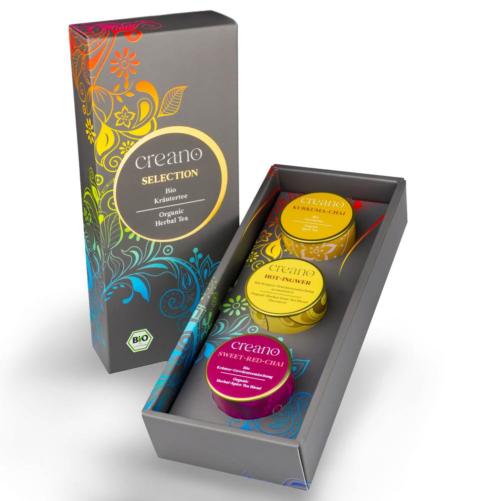 3er Dose Grobschnitt BIO Kräutertee “Spicy” Tee-Mix Creano (Kurkuma Chai, Hot-Ingwer, Sweet Red Chai)