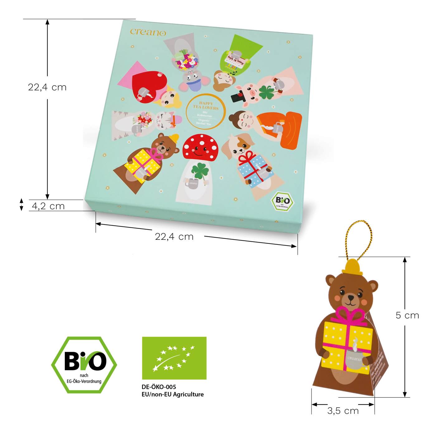 Creano Bio Kräutertee Geschenkset „Tea Lovers“ - 9 Pyramiden-Teebeutel in 9 niedlichen Figuren zum Verschenken - 22,5g - NEUHEIT 2025*