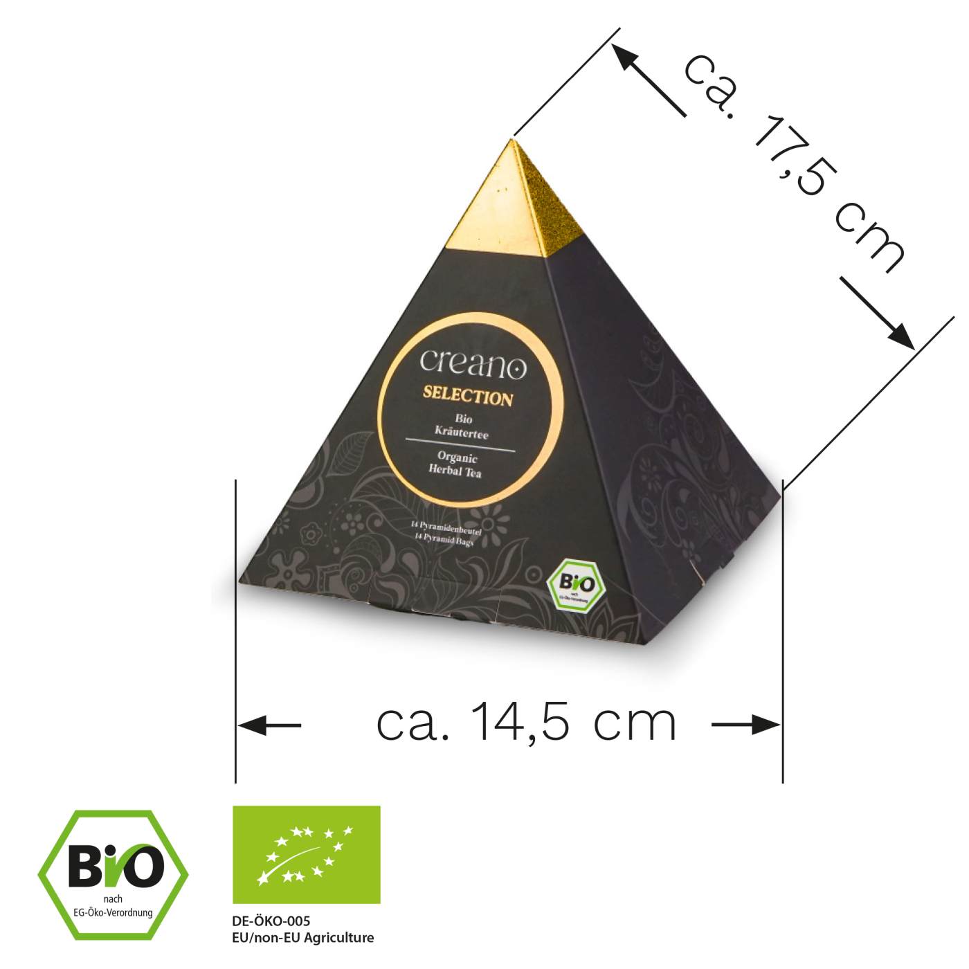 Creano Premium Bio Kräutertee Geschenkset „PYRAMIDE“ - 14 Pyramiden-Teebeutel in 9 unterschiedlichen Sorten - 35g - NEUHEIT 2025*