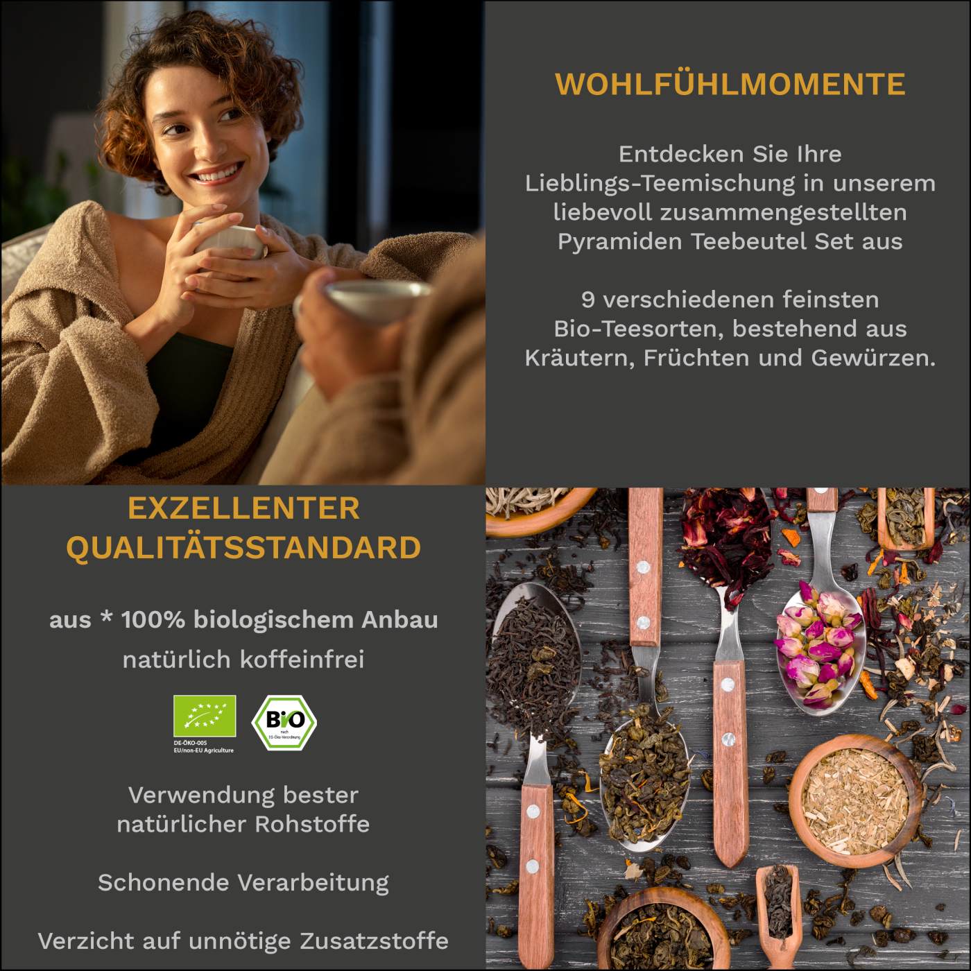 Creano Premium Bio Kräutertee Geschenkset „PYRAMIDE“ - 14 Pyramiden-Teebeutel in 9 unterschiedlichen Sorten - 35g - NEUHEIT 2025*