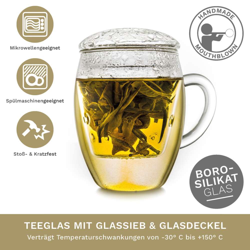 Creano TeeGlas "All-In-One" mit Glasfilter, 3-tlg. | 400ml