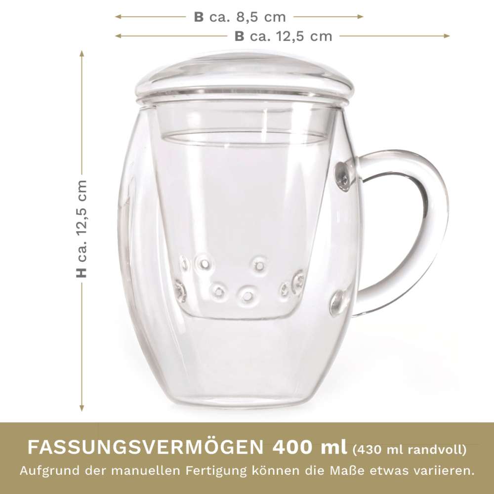 Creano TeeGlas "All-In-One" mit Glasfilter, 3-tlg. | 400ml