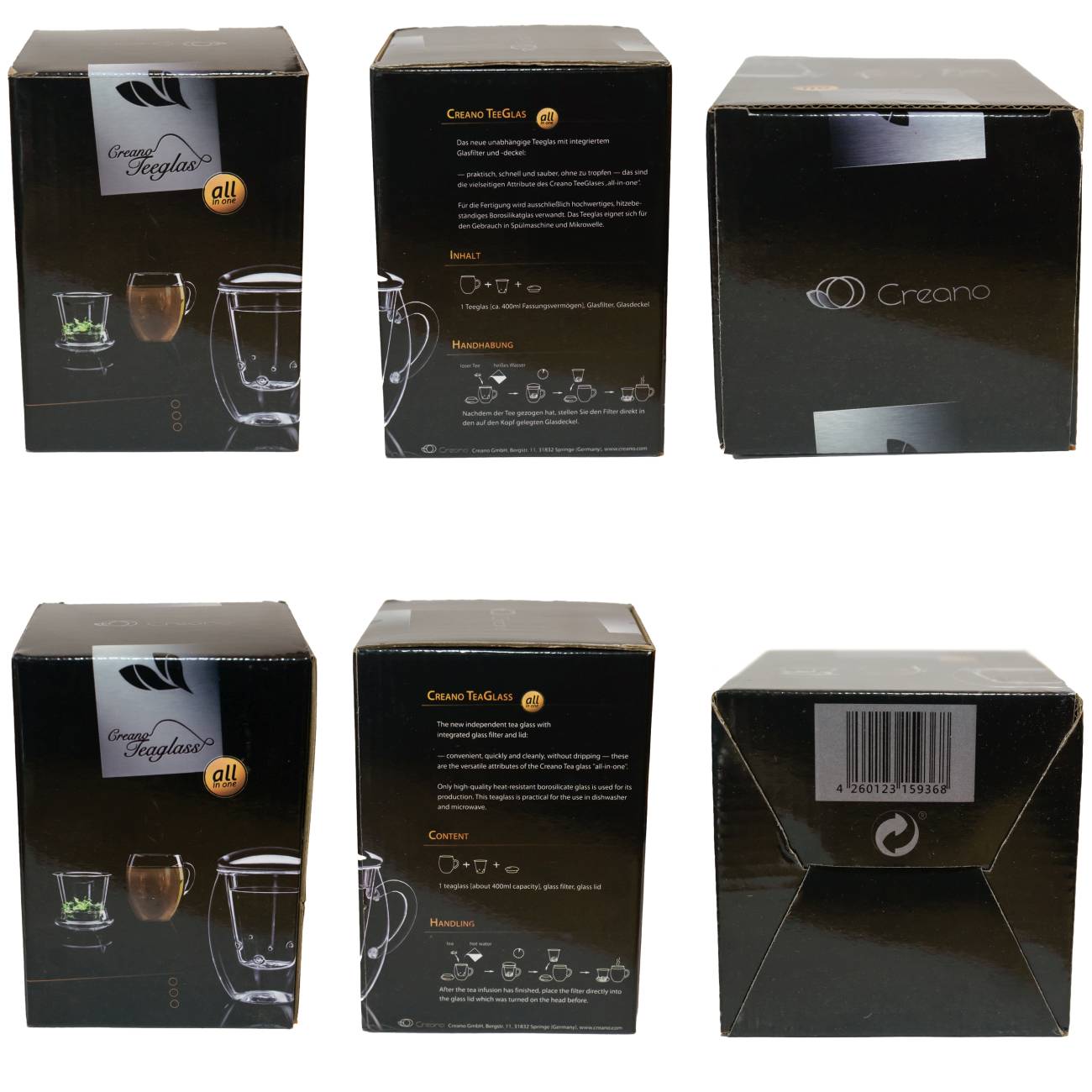 Creano TeeGlas "All-In-One" mit Glasfilter, 3-tlg. | 400ml - Creano