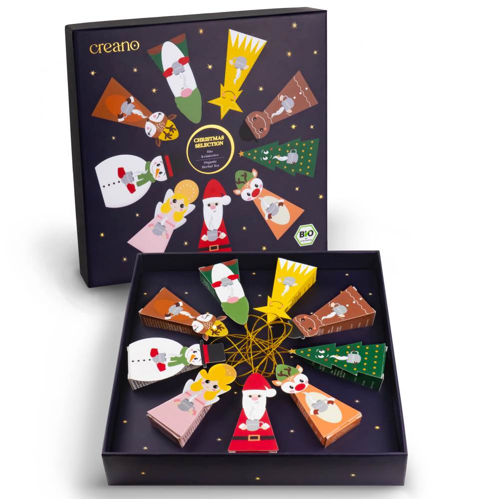 Christmas Bio Kräutertee 9er Pyramiden Geschenkset „ORGANIC HERBAL TEA“ - 9 Bio-Pyramiden-Teebeutel in 9 unterschiedlichen Sorten - 22,5g*²