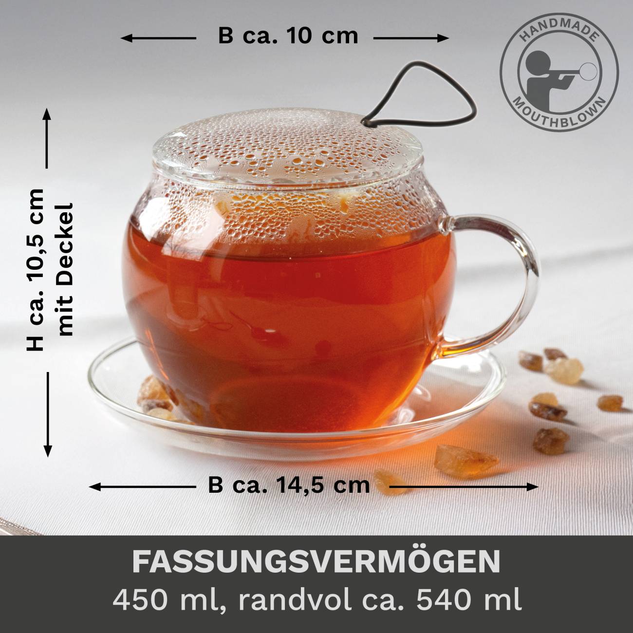 JUMBO Tee-Tasse XXL aus Glas mit Henkel - Creano