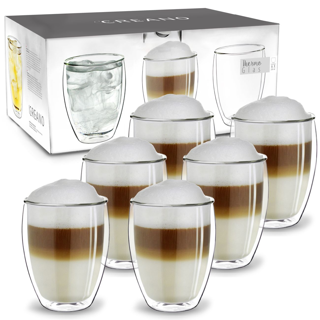 Creano doppelwandiges Thermoglas (Set: 2er, 4er, 6er) "hoch" | 250ml - Creano