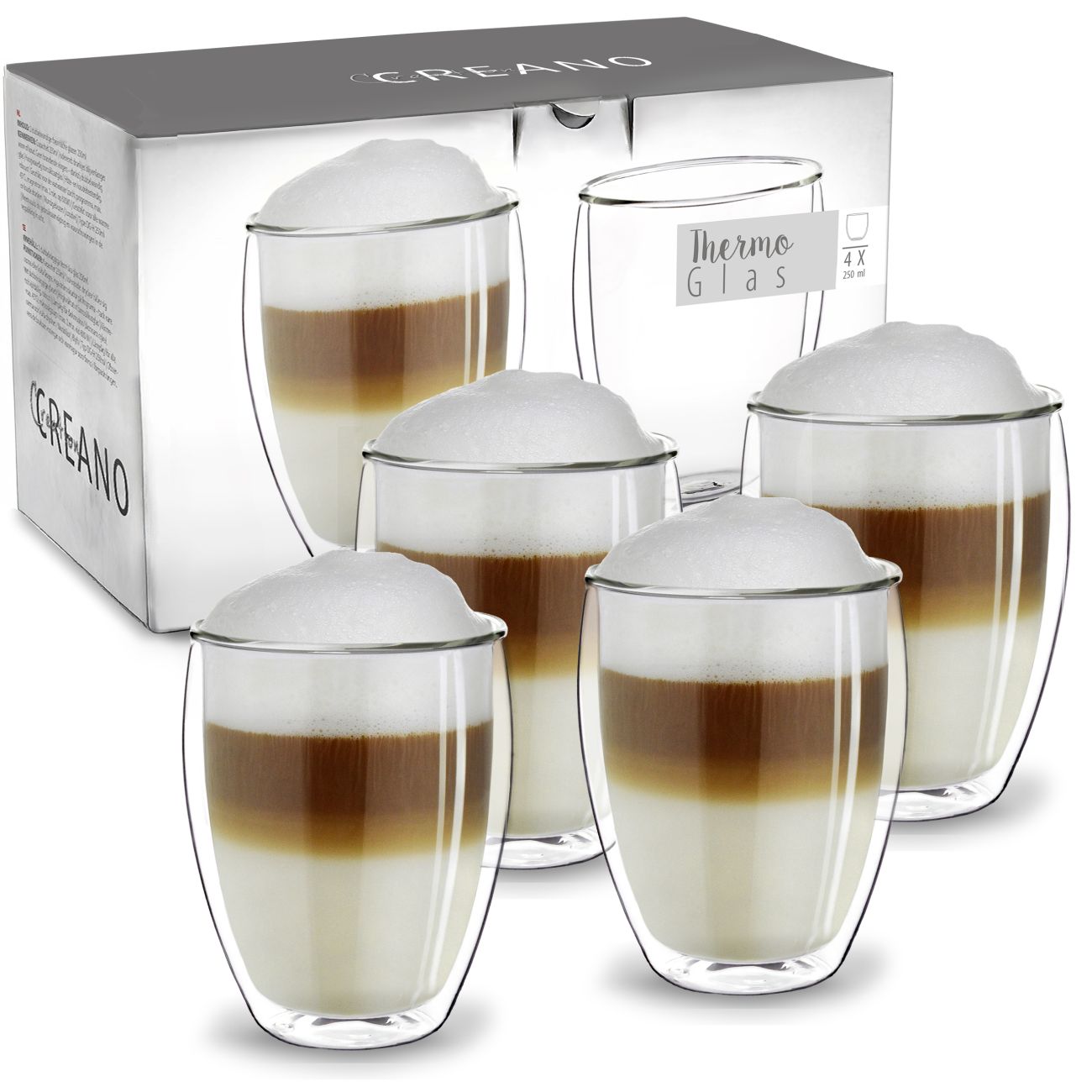 Creano doppelwandiges Thermoglas (Set: 2er, 4er, 6er) "hoch" | 250ml - Creano