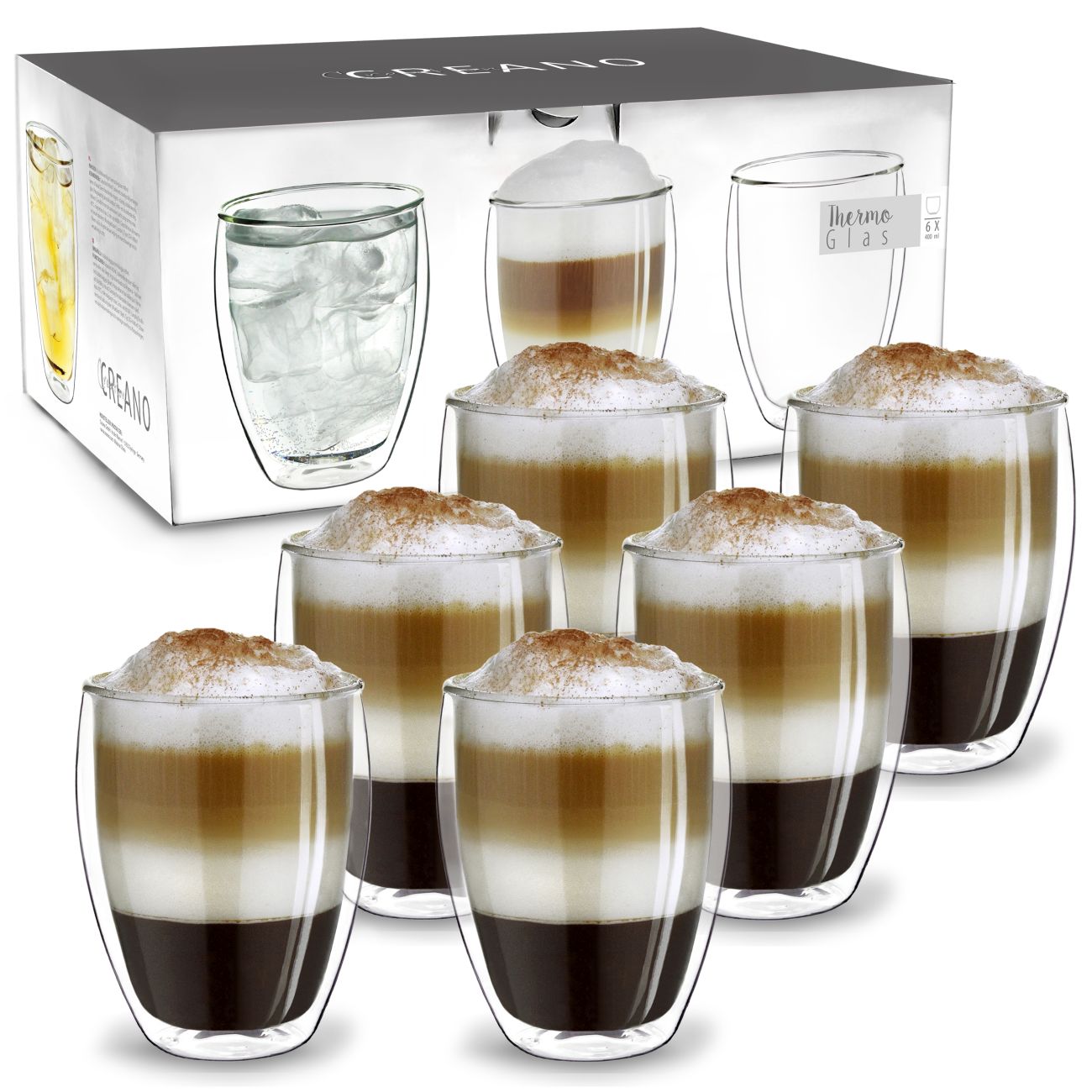 Creano Doppelwandglas (Set: 1er, 2er, 4er, 6er) Thermoglas "hoch" | 400ml - Creano