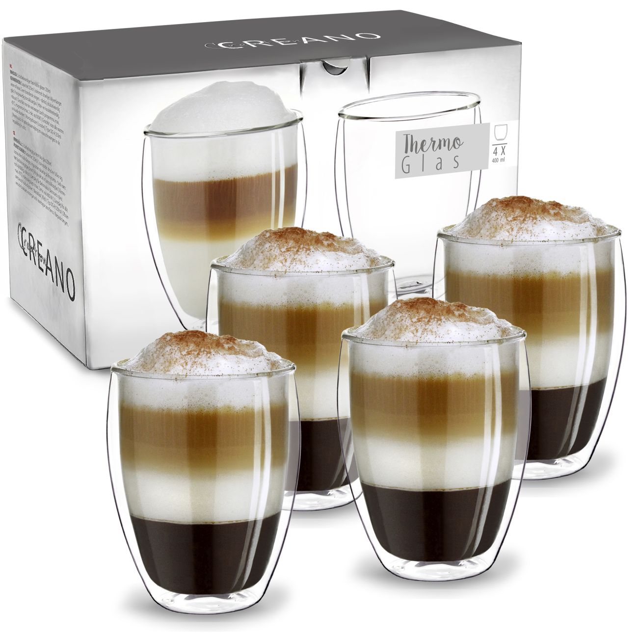 Creano Doppelwandglas (Set: 1er, 2er, 4er, 6er) Thermoglas "hoch" | 400ml - Creano