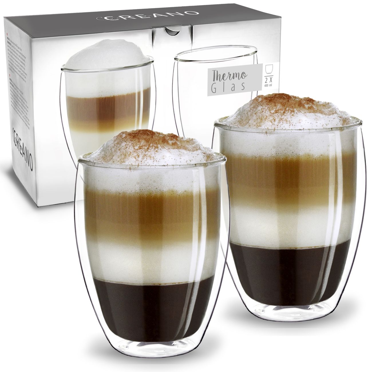 Creano Doppelwandglas (Set: 1er, 2er, 4er, 6er) Thermoglas "hoch" | 400ml - Creano