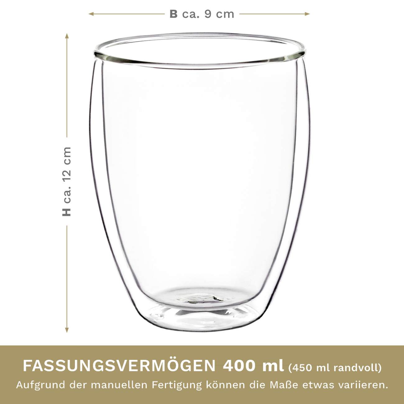Creano Doppelwandiges Thermoglas "hoch" XXL, Extra Großes Hitzebeständiges Kaffeeglas / Teeglas | 400ml inkl. einer Teeblume