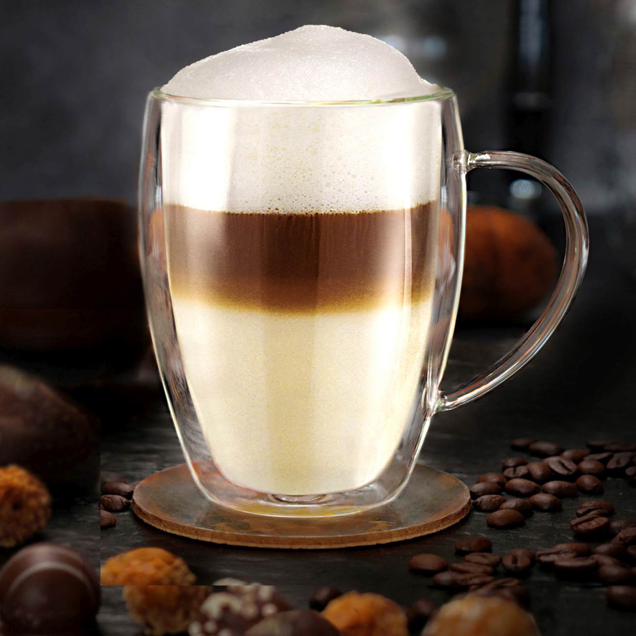 Creano doppelwandiges Thermoglas (Set: 2er, 4er, 6er) mit Henkel „HH“ | 250ml