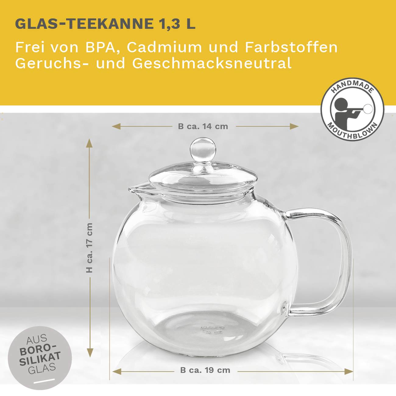 Creano Teekanne aus Glas 1,3l, 3-Teilige Glasteekanne mit zwei Teekugeln ErblühTee weißtee