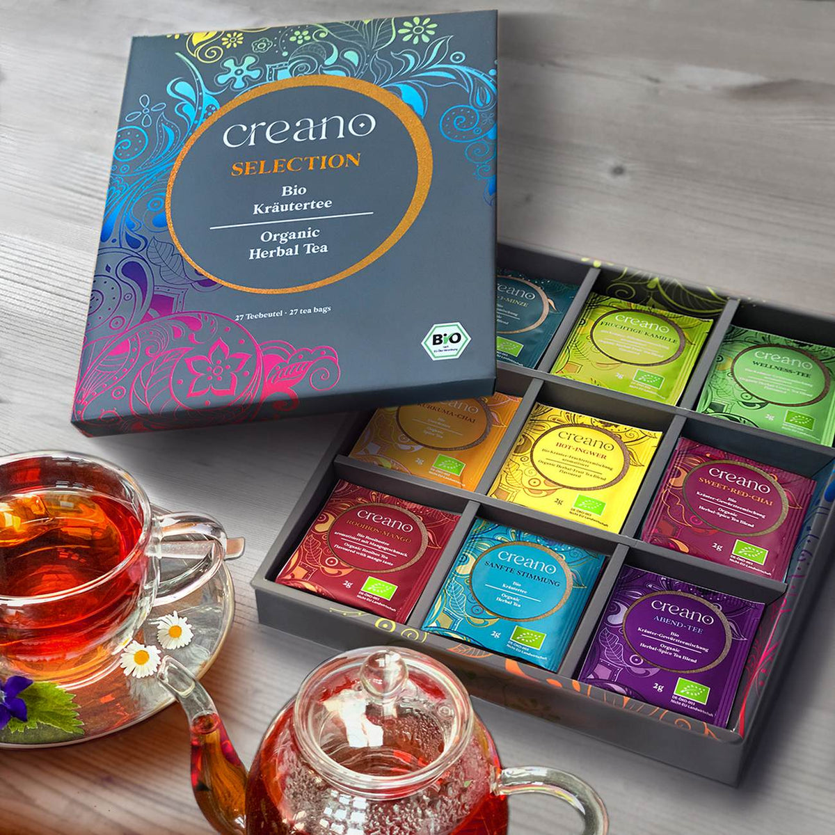 Creano: Enjoy naturally – organic tea, tea flowers & designer glasses