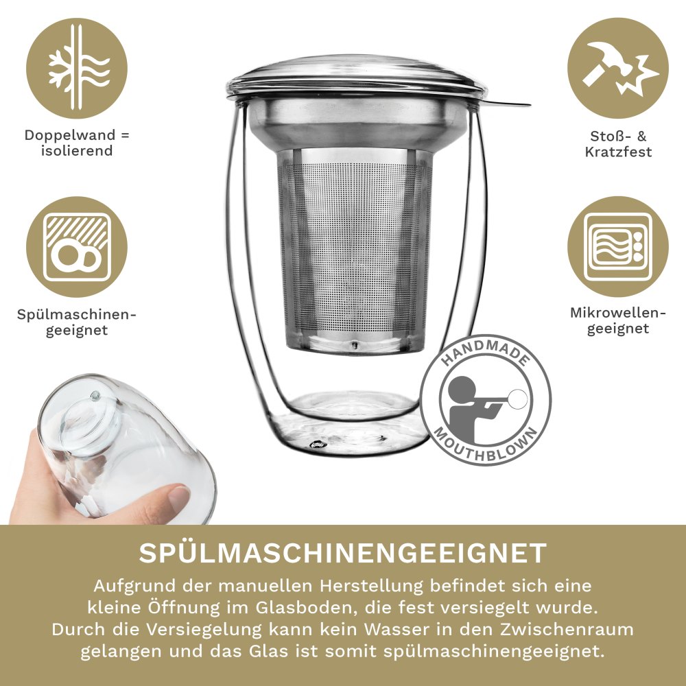 Doppelwandiges Thermoglas "All in One" 400ml mit Edelstahlfilter
