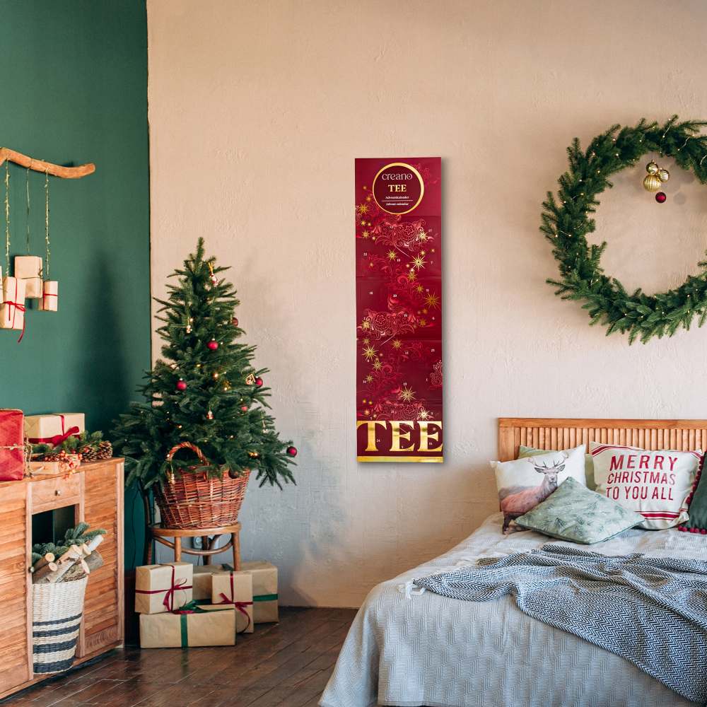 Creano Bio Tee Adventskalender - 27 Bio-Teebeutel - 54g - Kräutertee Geschenkset mit hochwertigem Golddruck