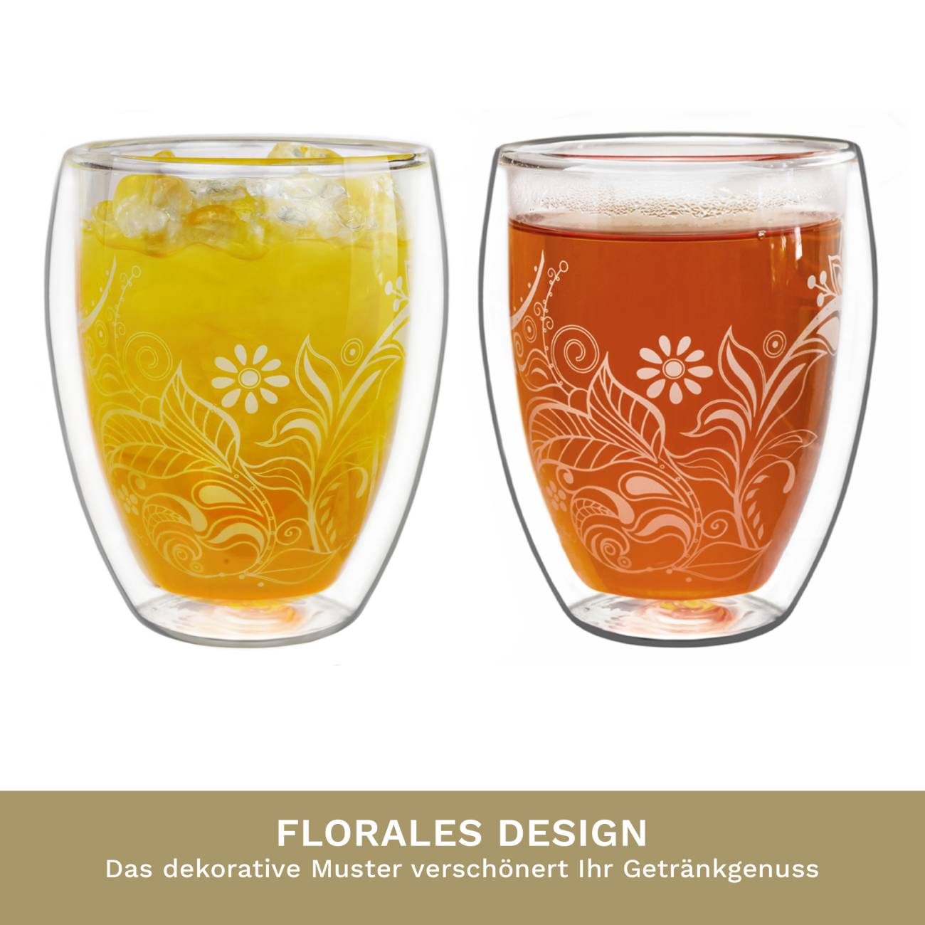 Creano doppelwandige Gläser 250ml "Flowery" White - Thermoglas mit Dekor - Creano