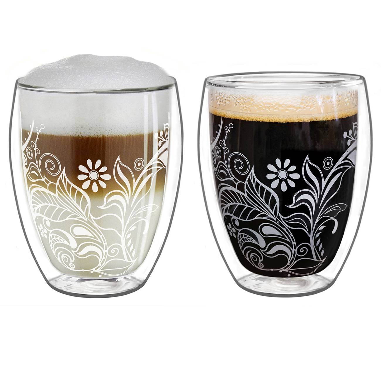 Creano doppelwandige Gläser 250ml "Flowery" White - Thermoglas mit Dekor - Creano