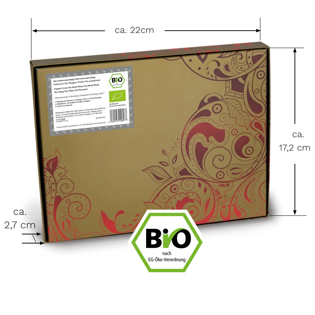 Bio Teemischung Selection 24er Geschenkset „ORGANIC TEA BLEND“ - 24 Bio-Teebeutel in 6 unterschiedlichen Sorten - 48g*² - Creano