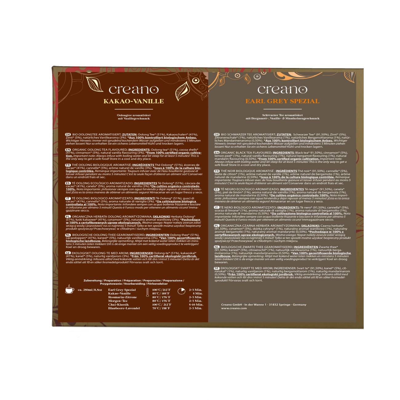 Bio Teemischung Selection 24er Geschenkset „ORGANIC TEA BLEND“ - 24 Bio-Teebeutel in 6 unterschiedlichen Sorten - 48g*² - Creano