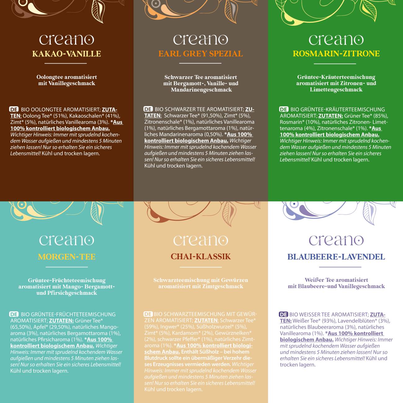 Bio Teemischung Selection 24er Geschenkset „ORGANIC TEA BLEND“ - 24 Bio-Teebeutel in 6 unterschiedlichen Sorten - 48g*² - Creano