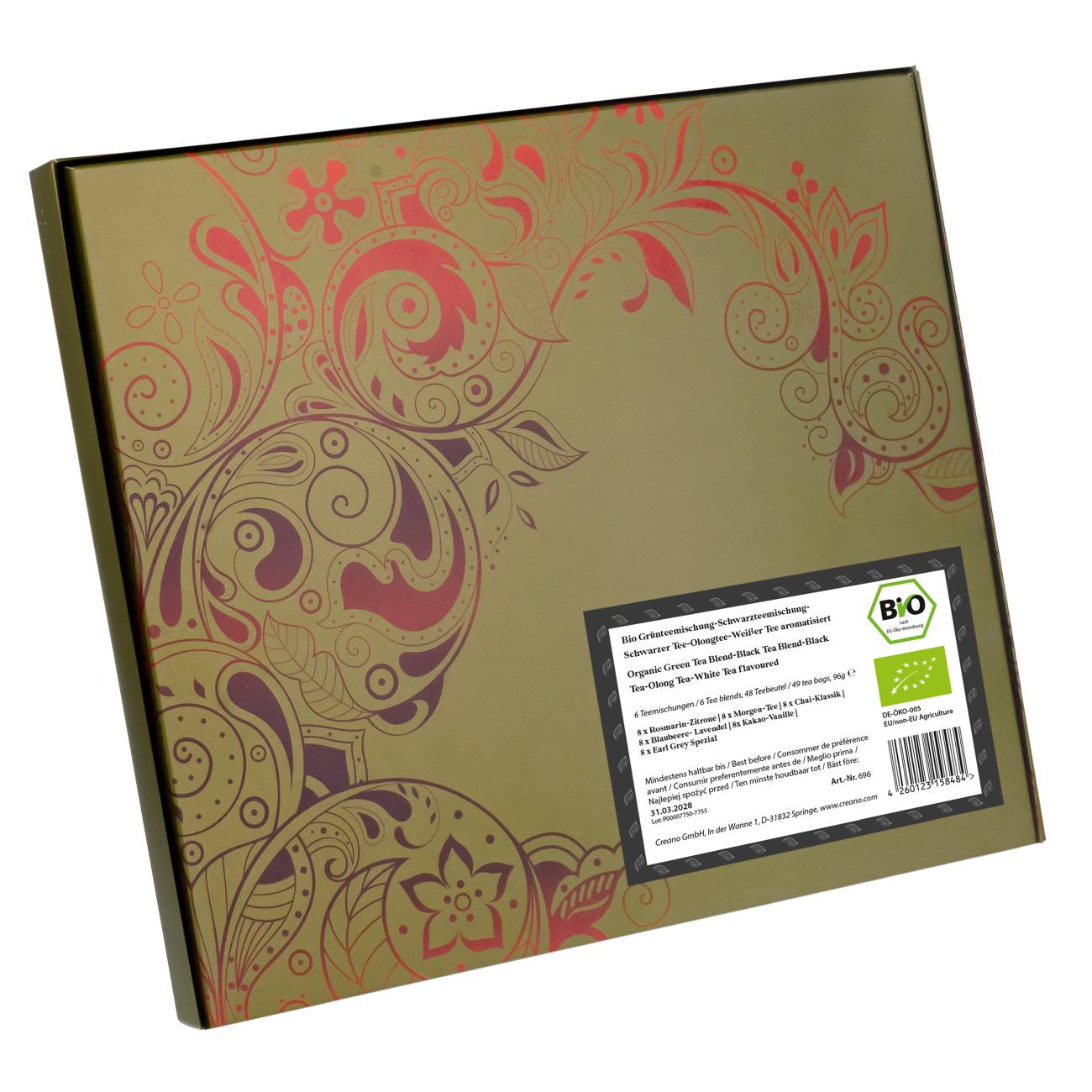 Bio Teemischung Selection 48er Geschenkset „ORGANIC TEA BLEND“ - 48 Bio-Teebeutel in 6 unterschiedlichen Sorten - 96g*² - Creano